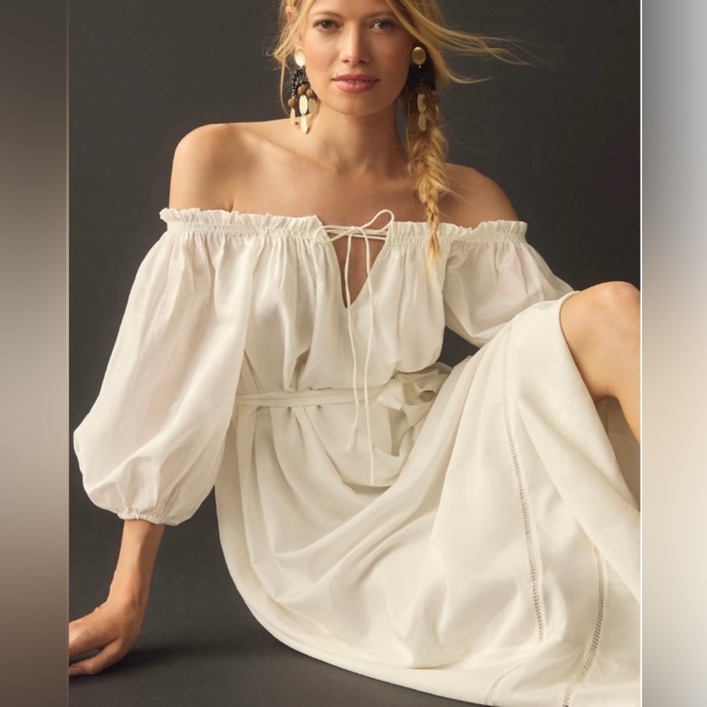 White off the shoulder maxi dress from Anthropologie